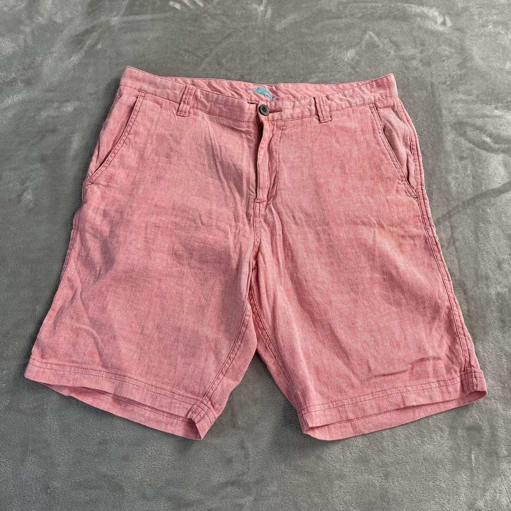 Tommy Bahama Shorts Mens 34 Pink Linen Chino 10 Inseam Beach Preppy Stretch